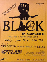 Poster for Black 47 and Morning Star at Symphony Space hosted by Vin Scelsa of Idiot's Delight on K-Rock