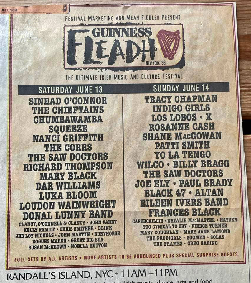 Black 47 poster for the Guinness Fleadh at Randall's Island in NYC on 6/14/1998