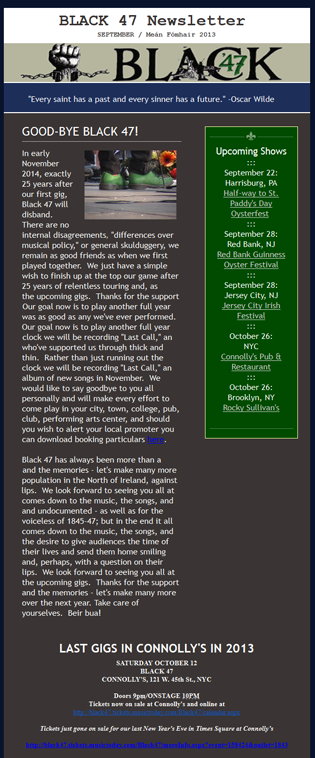 GOOD-BYE BLACK 47! Newsletter 9/18/2013